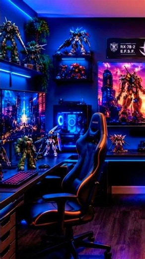 Small Dream Game Room Inspiration ⚡ RGB + Gundam Setup