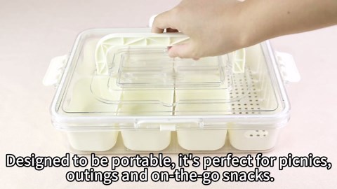 Snackle Box Container, Divided Serving Tray with Lid and Handle, Clear Snack Box Organizers Refrigerator and Storage for Fruit, Candy, Charcuterie, Veggie, Perfect for Party, Travel, and Picnic