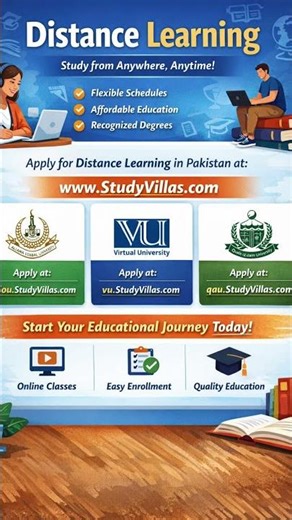 Distance learning in Pakistan #studyvillas #aiou #vu #qau #allamaiqbalopenuniversity