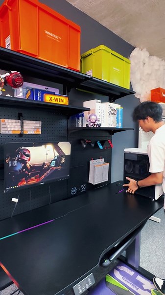 X-Win Gaming Free Standing Pegboard, Home Office Metal Standing Shelf Units for Desk, Floor Display Shelf Organizer with 28 Pieces Accessories for Bedroom