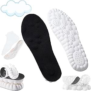 4D Insoles - 4D Cloud Technology Insole - Super Soft, Ultra Comfort Insoles, 4D Sports Shoes Insoles, Acupoint Massage Insole for Foot & Joint Support (7-8, Black)