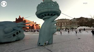 1.9K views · 22 reactions | GIANT LADY LIBERTY: This inflatable Statue of Liberty was put on Wisconsin's Lake Mendota as part of a winter carnival. Lady Liberty's head and torch first appeared on the icy surface in 1979 as a prank by a University of Wisconsin student association group. But where's Charlton Heston and the woman on the horse? | KSLA News 12 | Facebook