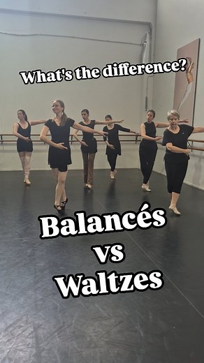 Do you know what the difference is between a balancé and a waltz? Sweeping it forward, back and side, in a balancé Let's break this down 👇 BALANCÉ (pronounced bah-lahn-SAY): Think of a rocking or swinging step, often done in 3/4 time. It moves side-to-side, forward-back, or diagonally, transferring weight smoothly from one foot to the other...like a gentle sway, just as these ladies are demonstrating beautifully. And then we have the... WALTZ (or pas de valse): This is a flowing travelling step