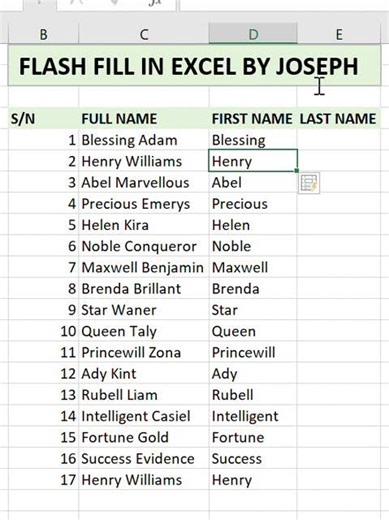 FLASH FILL IN EXCEL