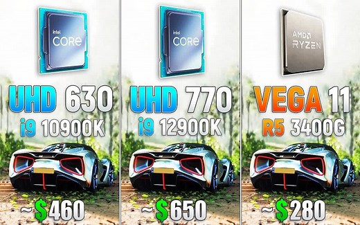 12代Intel核显的水平有多强？UHD 770 vs UHD 630 vs VEGA 11 - 7款游戏对比测试