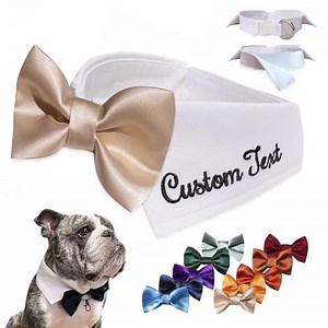 Handcrafted Personalized Dog Wedding Attire with Bow Tie – Custom Embroidered Name, Adjustable Shirt-Style Collar Fit, Optional Ring Bearer Clasp, Formal Outfit by ACORD EU (White)