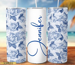 Sublimation 20oz and 30oz Tumbler Wrap PNG - Digital File Only - Seamless Blue Rose Custom Name Tumbler - Floral - Flowers - Etsy