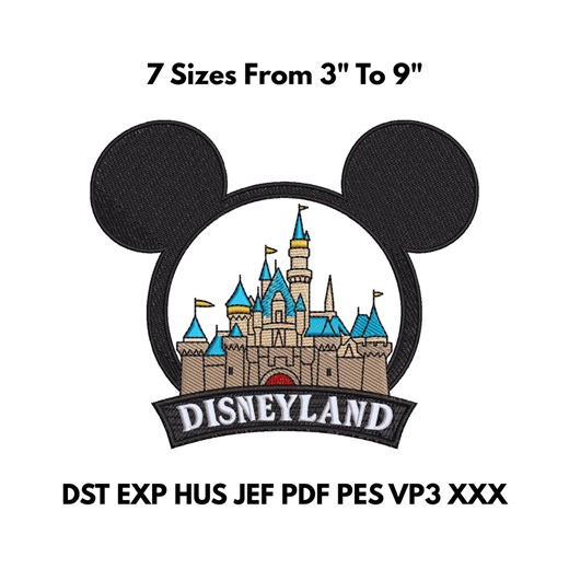 Broderidesign med musöron och slott, maskinfil för temaparkslott 3–9 tum - Etsy Sverige