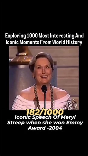 Top History on Instagram: "Meryl Streep won an Emmy Award in 2004 at the 56th Primetime Emmy Awards for Outstanding Lead Actress in a Miniseries or Movie for her performance in Angels in America. She delivered a speech that was equal parts funny and heartfelt, opening with her trademark humor by joking about feeling “overrated… but not today,” immediately charming the audience. Streep then acknowledged her fellow nominees, praising their talent while playfully teasing Emma Thompson, showcasing h