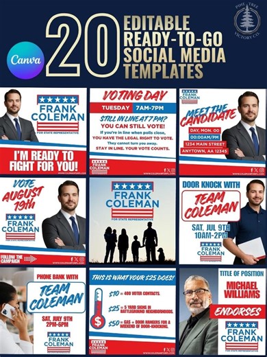 Political Campaign Social Media Templates (20) | Canva Editable | Election Graphics Pack | Candidate Marketing Kit - Etsy