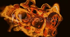 engine on fire 3D (HD, 30fps, loop, 3d render) Stock Video