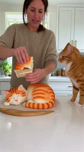 Cat Tries to Save “Another Cat” — Then Realizes It’s Cake 😳