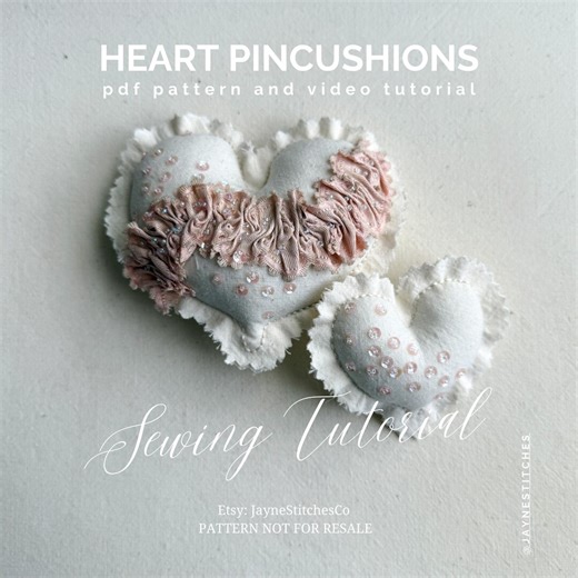 Heart Shaped Pincushion PDF Pattern | Heirloom Sewing Project With Ribbon Ruching (2 Sizes) - Etsy