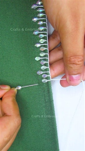 Beautiful Crystal Beads Border ✨ | Handmade Embroidery Art #shorts