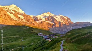 amazing Swiss nature . Kleine Scheidegg mountain pass that runs between the famous Eiger and the Lauberhorn famous for hiking in Bernese Alps. Switzerland travel