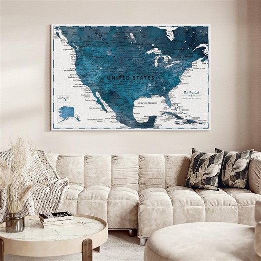 Shades of Blue Push Pin USA Map - Etsy