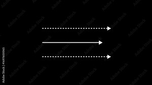White straight arrows animation. Reveal and hide animation of solid, dashed, and dotted arrows. Isolated on a black background. arrow animation. 4k video