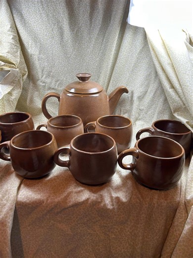 Frankoma Plainsman Brown Pottery Tea Set - 1 Quart Teapot, 7 Matching Cups. - Etsy