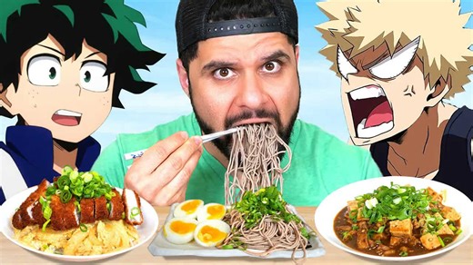 Eating like a pro hero for 24 hours - My Hero Academia food challenge with Shoto, Deku, and Bakugo