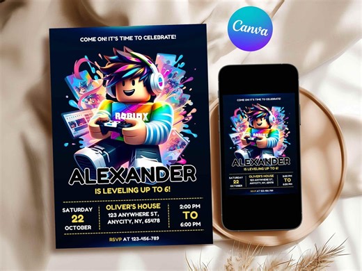 Invitation Roblox | Roblox Invite | Roblox Birthday Party Invitation | Roblox Bday Invite | Roblox Party | Editable Template Invitation - Etsy