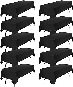 YMHPRIDE 10 Pack Tablecloth 60 x 126 inch Polyester Table Cloth for 8 Foot Rectangle Tables,Stain and Wrinkle Resistant Washable Fabric Table Covers Polyester Black Table Clothes for Wedding,Party