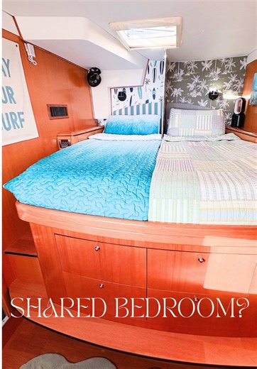 “Mom, you can’t make this into separate rooms…” Watch me. 😏 Two boys. One tiny boat bedroom. And absolutely no interest in sharing a bed. So I built a wall and designed each side to feel like their own room — separate spaces, separate style, same small cabin. ⚓️ Living on a sailboat means getting creative with small space design, but this DIY makeover proves you don’t need more square footage to make it work. Boat life with kids = problem solving on another level 😅 #BoatLife #SmallSpaceMakeove