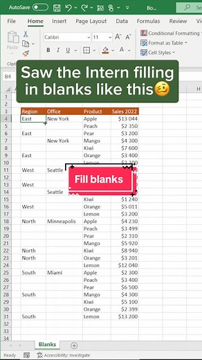 How to fill in blanks in Excel! Save this so you won’t forget it🌟 #excel #exceltips #corporate #accounting #finance