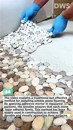 Professional Tile Adhesive Application – Pebble Stone Floor Installation Technique