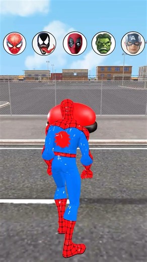 Spider-Man takes on a parkour challenge atop a T-Rex against Hulk, Captain America, Venom, Deadpool.