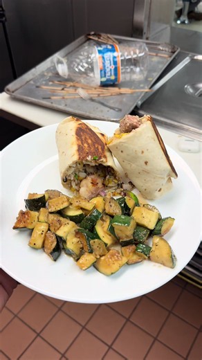 Surf and turf burritos made on a ship