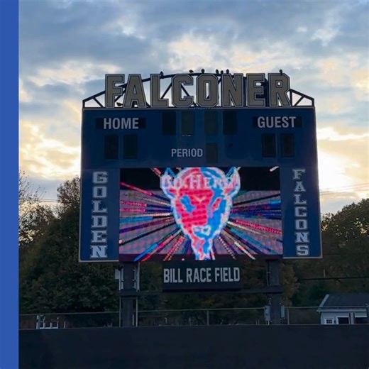 6.5K views · 107 reactions | School spirit and serious coding skills! 朗 Mr. Caruso’s Creative Coding class celebrated Blue & Gold Day by taking over the Bill Race Field Scoreboard!  They programmed custom animated graphics, putting their Object-Oriented Programming knowledge to the test to create amazing particle effects using p5.js to pump up the crowd. Let's go, Falcons!  #STEMLab #FalconStrong #CodingGoals | Falconer Central School District | Facebook