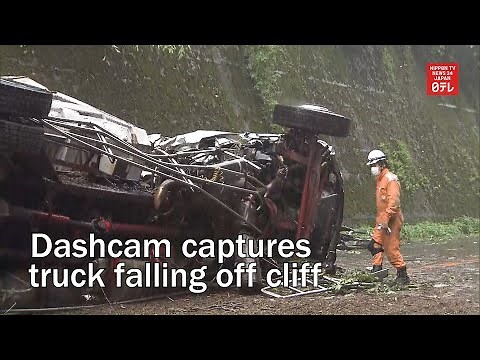 Dashcam captures truck falling off cliff