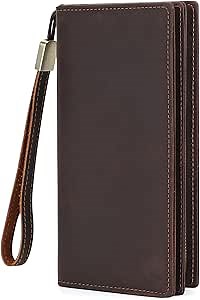 BAIGIO Genuine Leather Long Wallet for Men Bifold Wallet RFID Blocking Multi Card Purse with Zipper Wallet for Men Brown