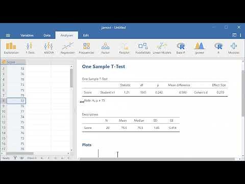 One Sample T-Test in Jamovi