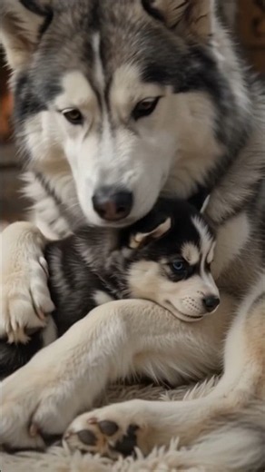 🔥 Big Husky, Little Husky ❤️ Dad son's lovely hugging moment#husky #doglove #dogshorts #cuteanimals