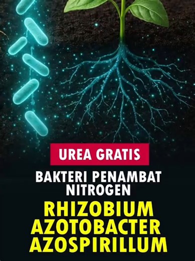 Nitrogen di udara itu 78%, jauh lebih banyak dari oksigen. Tapi kenapa petani tetap bergantung pada urea? 🤔 Karena nitrogen di udara berbentuk gas N₂ yang sangat stabil dan tidak bisa langsung diserap tanaman. Tanaman hanya bisa menyerap nitrogen dalam bentuk nitrat (NO₃⁻) dan amonium (NH₄⁺). Di alam, petir membantu mengubah N₂ menjadi nitrat. Namun di tanah, ada “petir mikro” yang lebih praktis: bakteri penambat nitrogen seperti Azotobacter, Azospirillum, dan Rhizobium. Ketiga bakteri ini mamp