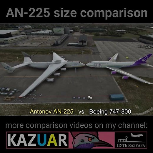 Антонов АН-225 Мрія и Боинг 747 сравнение размеров самых больших самолётов