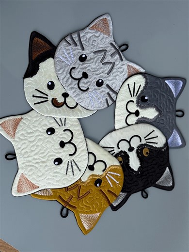 Set of 6 Quilted Cat Face Coasters, Embroidered Fabric Mug Rugs - Etsy