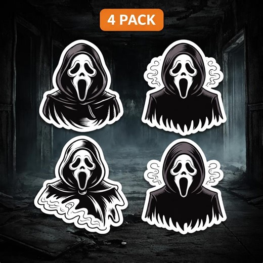 4 Pack Ghost Face Horror Sticker – Spooky Black & White Gothic Vinyl Decal for Laptop, Water Bottle Halloween Decor - Etsy