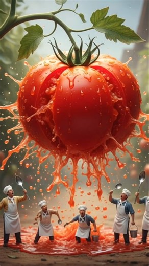 GIANT TOMATO BURST! 🍅 Mini Workers vs Exploding Tomato | Funny AI Mini World Cooking”