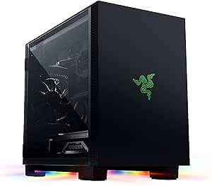 Razer Tomahawk Mini-ITX Gaming Case: Dual-Sided Tempered Glass Swivel Doors, Ventilated Top Panel, Chroma RGB Underglow Lighting, Built-in Cable Management, Classic Black