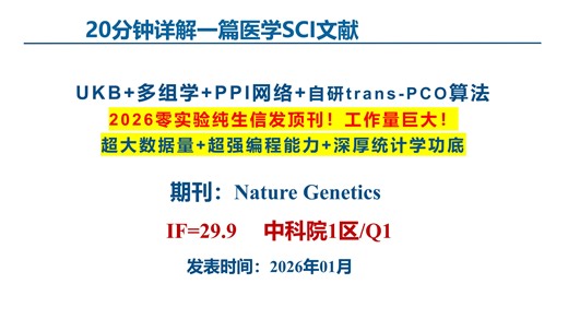 IF=29！2026了纯生信还能发顶刊？芝大团队顶刊思路：UKB 多组学 PPI网络结合自研的trans-PCO算法，工作量巨大！