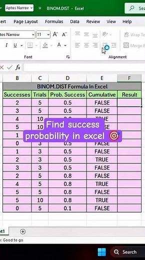 Binom.dist Function in Excel – Calculate Success Probability Instantly 🎯 #tipsandtricks