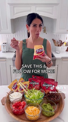 Walking Tacos * Variety of Doritos and Fritos small bags * 1lb ground beef * 1 yellow onion, chopped * 1 pack of taco seasoning * Toppings: shredded iceberg lettuce, chopped tomatoes, guacamole, sour cream, shredded cheddar cheese, pico de gallo, queso sauce, salsa, chopped jalapeños To take: cook the ground beef with onions and taco seasoning in a little oil. Assemble all ingredients in different bowls. You can add as many toppings as you want. To serve, add your favorite toppings to a bags of 