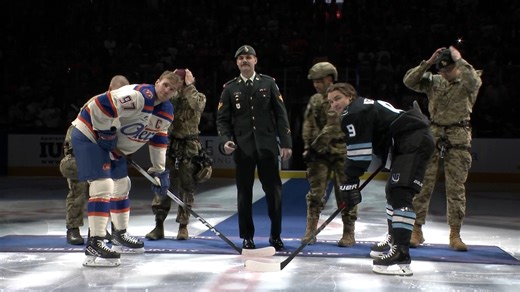 Thank you to the Canadian Armed Forces members who participated in tonight's epic ceremonial faceoff before the #Oilers vs. Mammoth game! | Edmonton Oilers