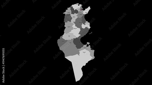 Vector map of Tunisia with names of cities and with borders city