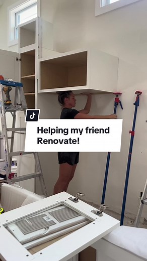 Hanging cabinets solo at my Friends Beach House! 🔗 to everything in my 👋-o