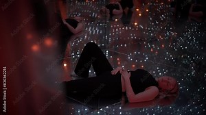 Confident Female Person Moving Inside Hall of Mirrors Seeing Self Reflection