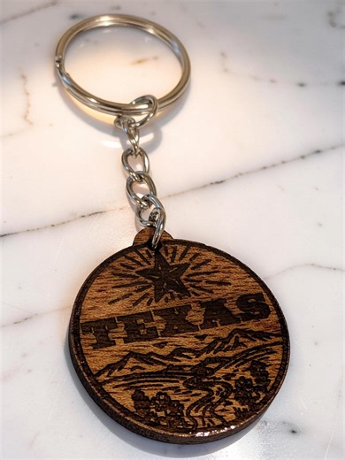 Texas Mahogany Wood Keychain | Lone Star State | Clear Resin Coated - Etsy