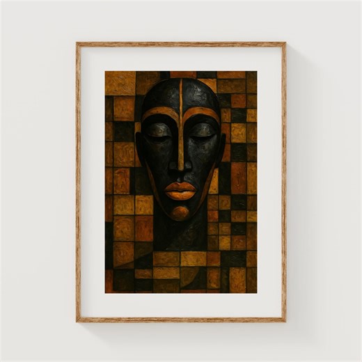 Moody Tribal-inspired Black Mask Print - Abstract African American Face With Sacred Geometry, Earthy Wall Art, Printable Digital Download - Etsy